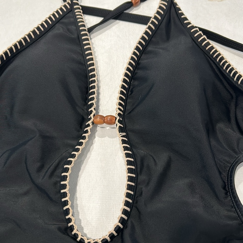 Shade and Shore Bohemian Beaded Black one Piece Bathing Suite Size XS New - Picture 3 of 7